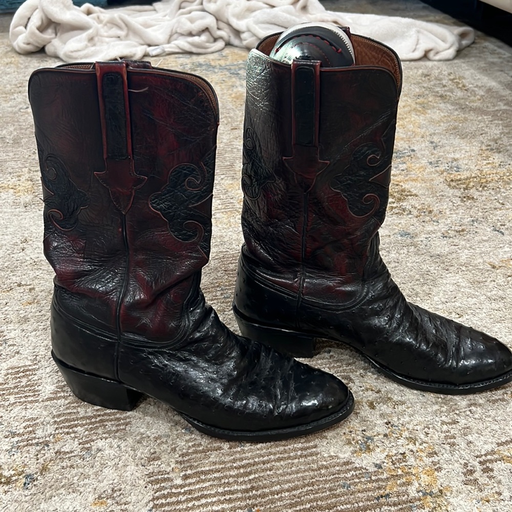 Lucchese’s Ostrich Leather chocolate brown boots